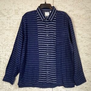 BAIRD MCNUTT Linen Murano Slim Fit Blue Stripe Button Up Shirt XL